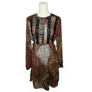 Davina Sheer boho patchwork mini dress in a women’s size medium